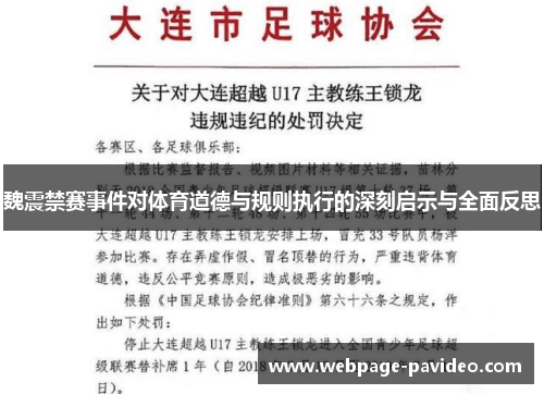魏震禁赛事件对体育道德与规则执行的深刻启示与全面反思
